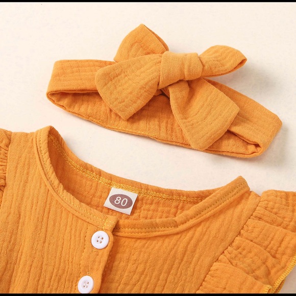 Baby girls linen romper with matching headband - Picture 2 of 8